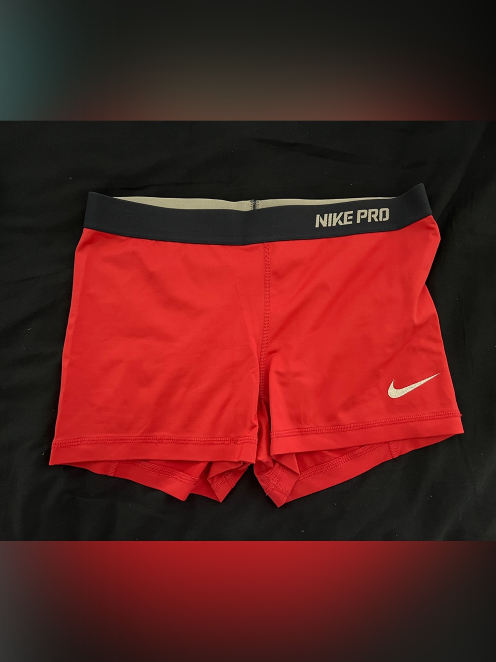 Nike Pro Red Athletic Compression Shorts with Black Waistband